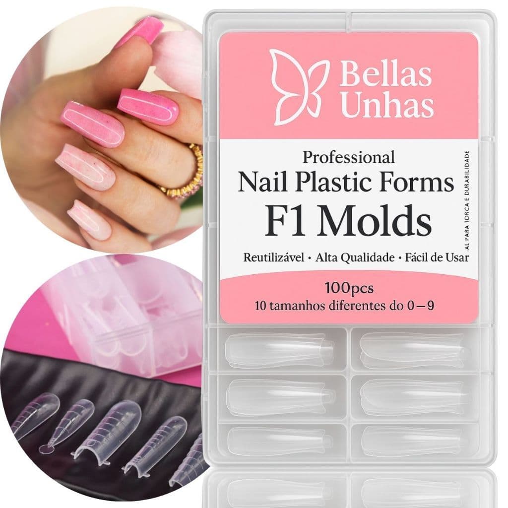 Kit 100 Moldes F1 Transparente Para Unhas Reutilizáveis Bailarina, e Curvatura c  - Envio Imediato
