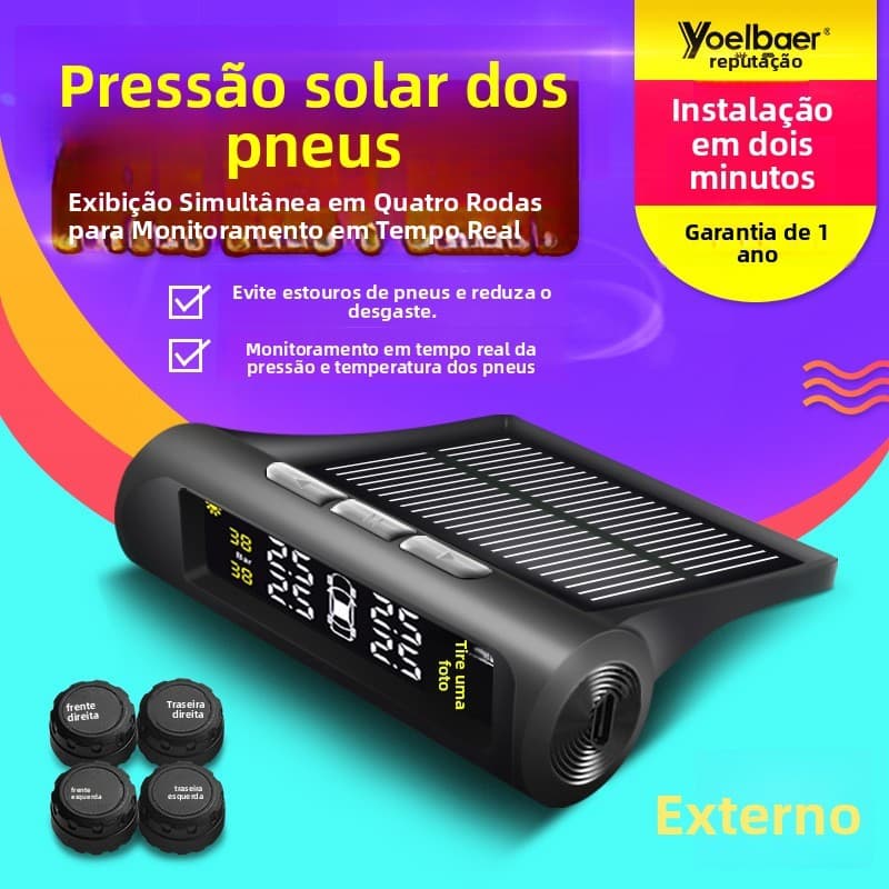 Monitor de pressão dos pneus carro externo Universal monitor de detecção de pneus energia Solar sem fio detecção de pres