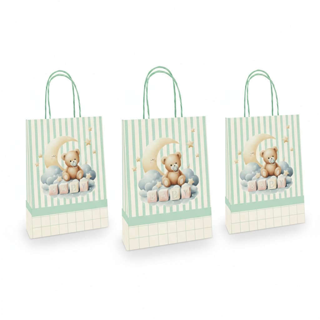 10 Sacola de Papel Chá de Bebê Ursinho Baby 18x22cm Lembrancinha Cha de Fraldas Festa Chá de Bebê Urso
