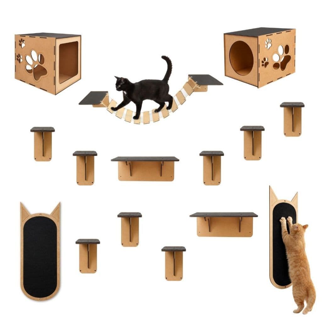 Kit Completo Para Gato Parede 15 Peças Com Nichos Ponte E Escalada MDF Playground Diversão Pet