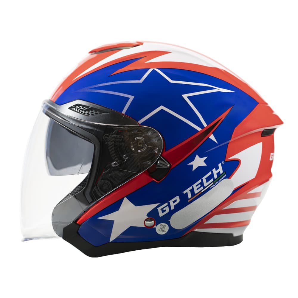 Capacete Aberto Gp Tech OF669 Estados Unidos Com Viseira Interna Fumê