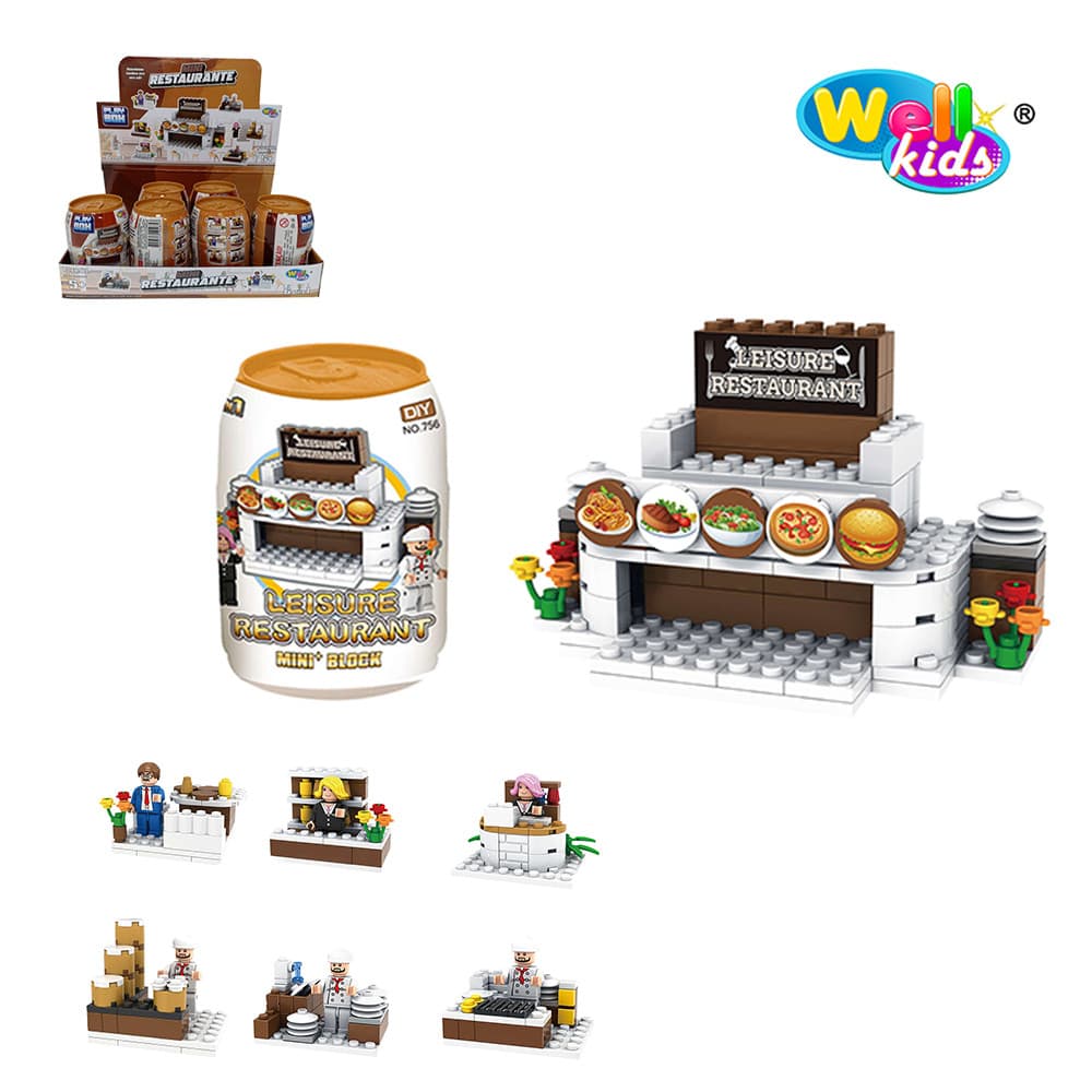 Bloco de montar Mini Restaurante Paly Box na capsula
