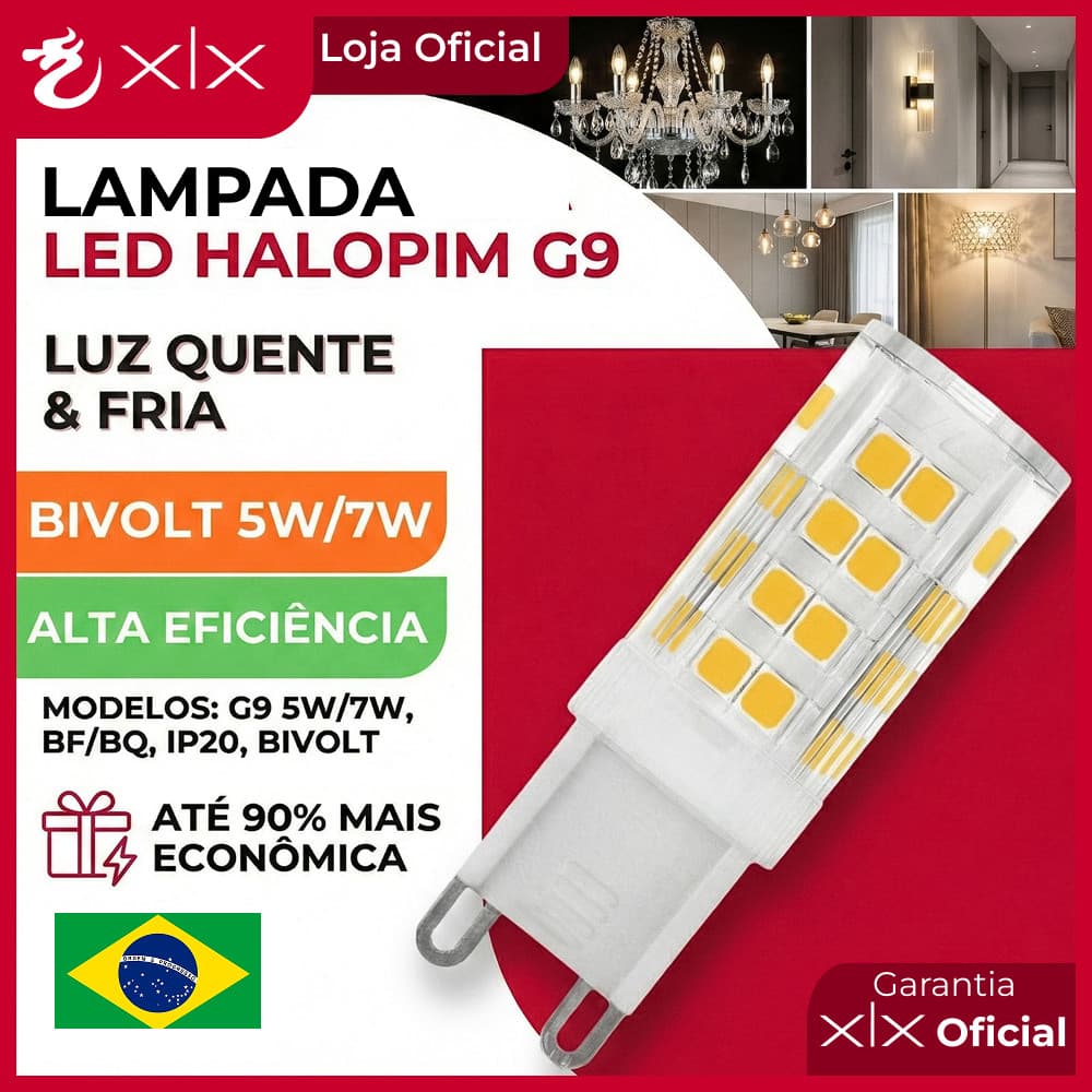 Kit 9 Lâmpada Led Halopim G9 BF/BQ Biv 5W Bivolt