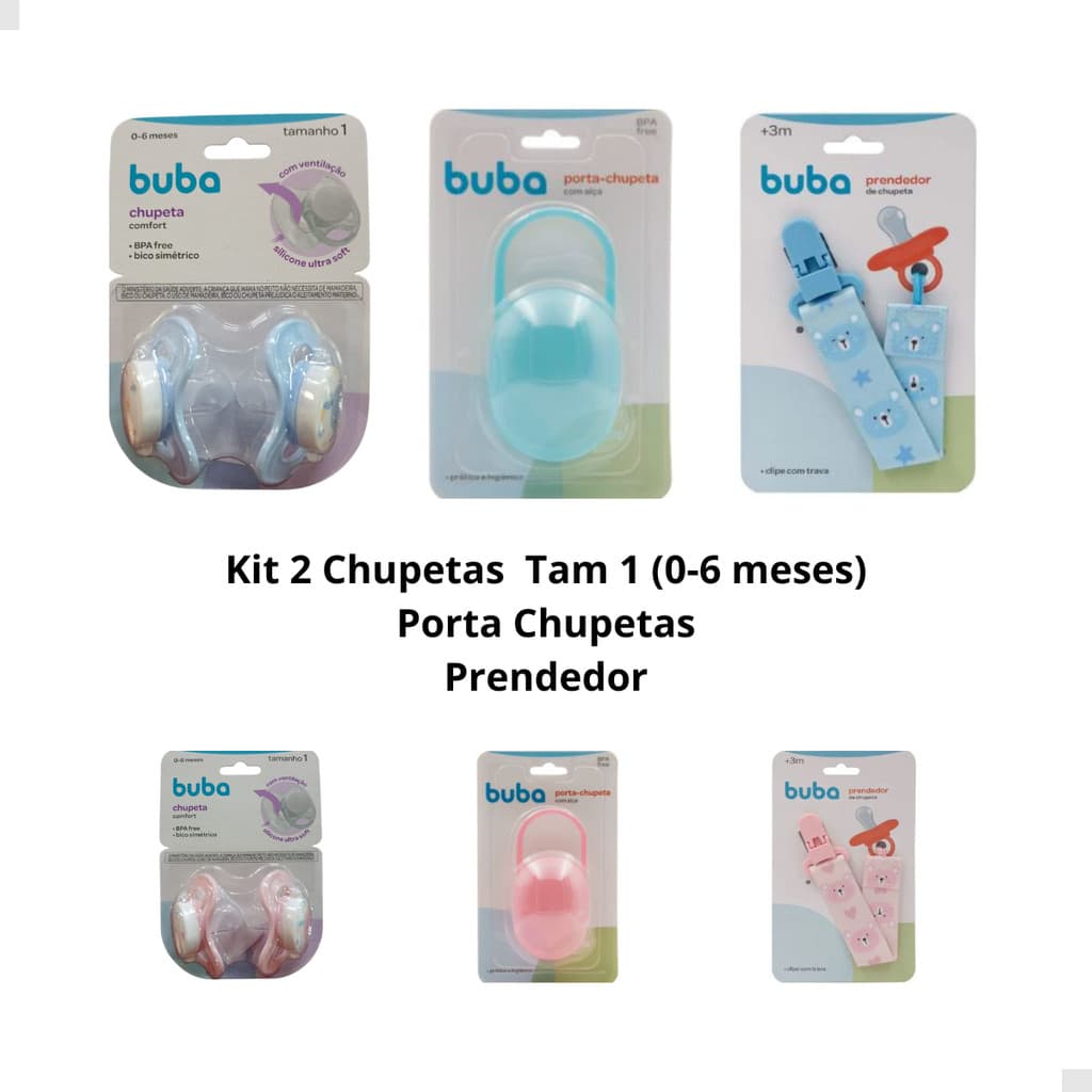 Kit de 2 chupetas Porta Chupetas e Prendedor Buba