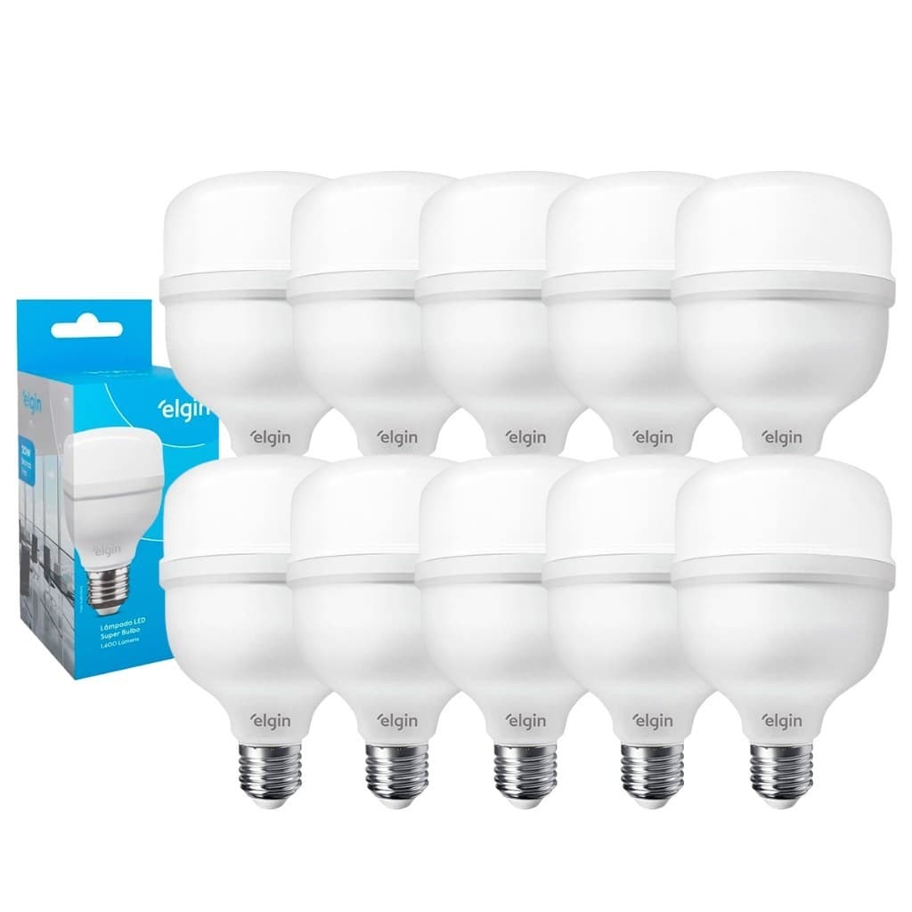 Kit 10 Lâmpadas LED Bulbo Elgin 30w Alta Potência Bivolt 6500k Branca Fria