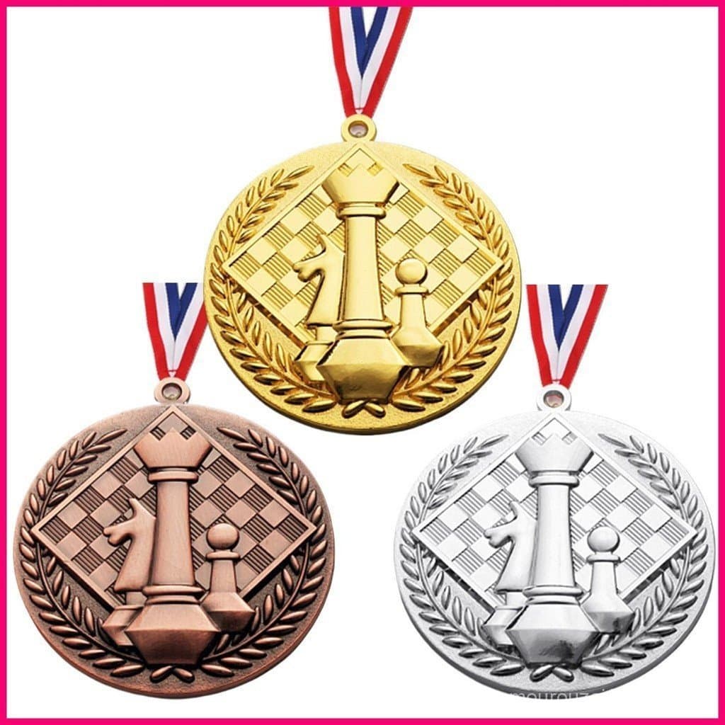 Medalha de Relevo em Cores Ouro, Prata e Bronze Troféu Compacto de Xadrez para Crianças Presente condekph
