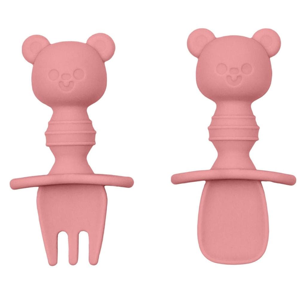 Kit Talheres Infantil em Silicone  Ursinho - Rosa - Buba