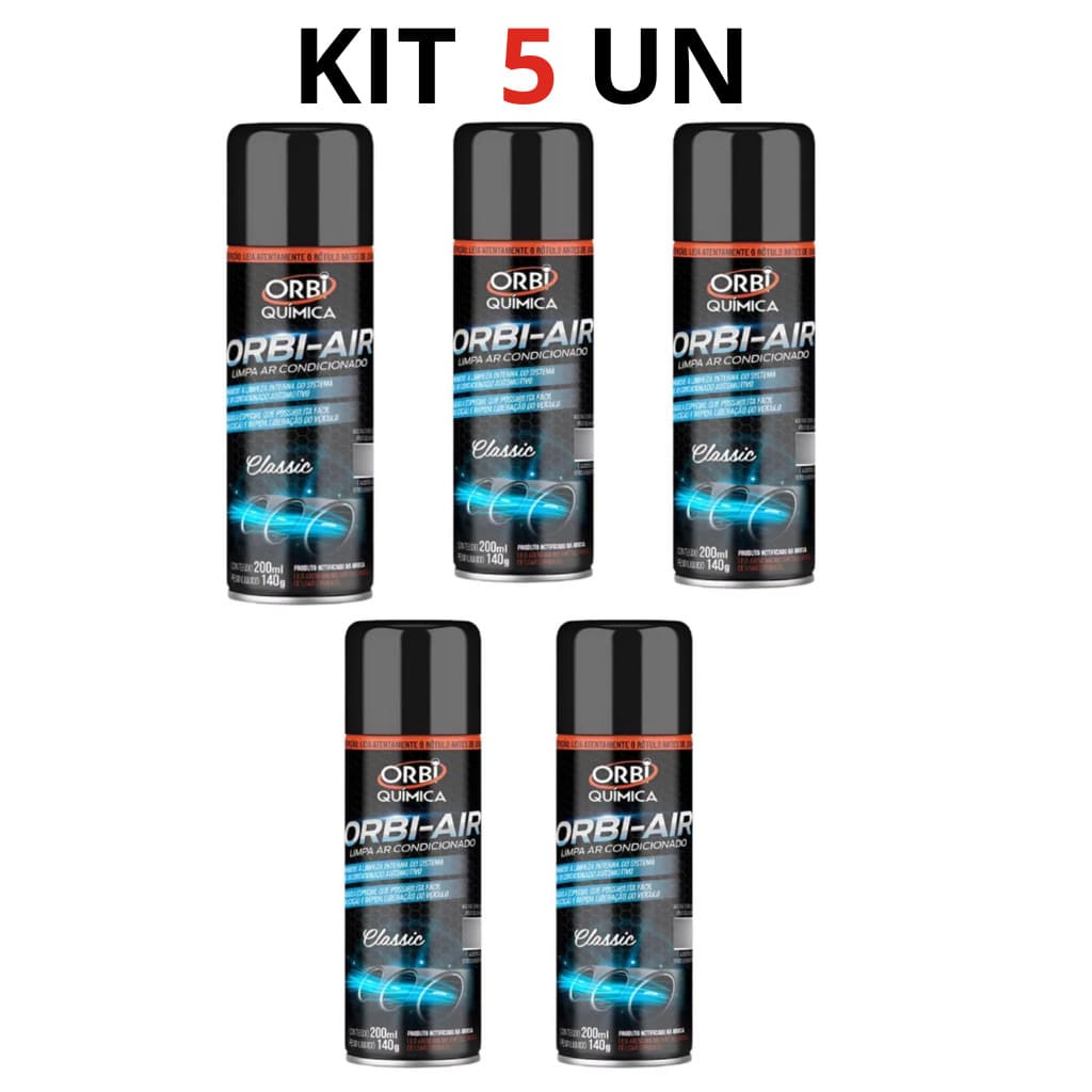 KIT 5 UN Limpa Ar Condicionado Automotivo Spray Higienização Orbi-air - Classic-