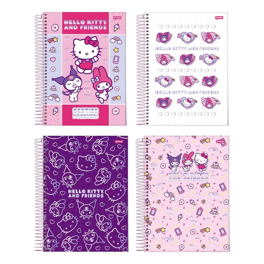 Caderno Universitário Hello Kitty & Amigos Capa Dura 1 matéria 80 Fls Jandaia