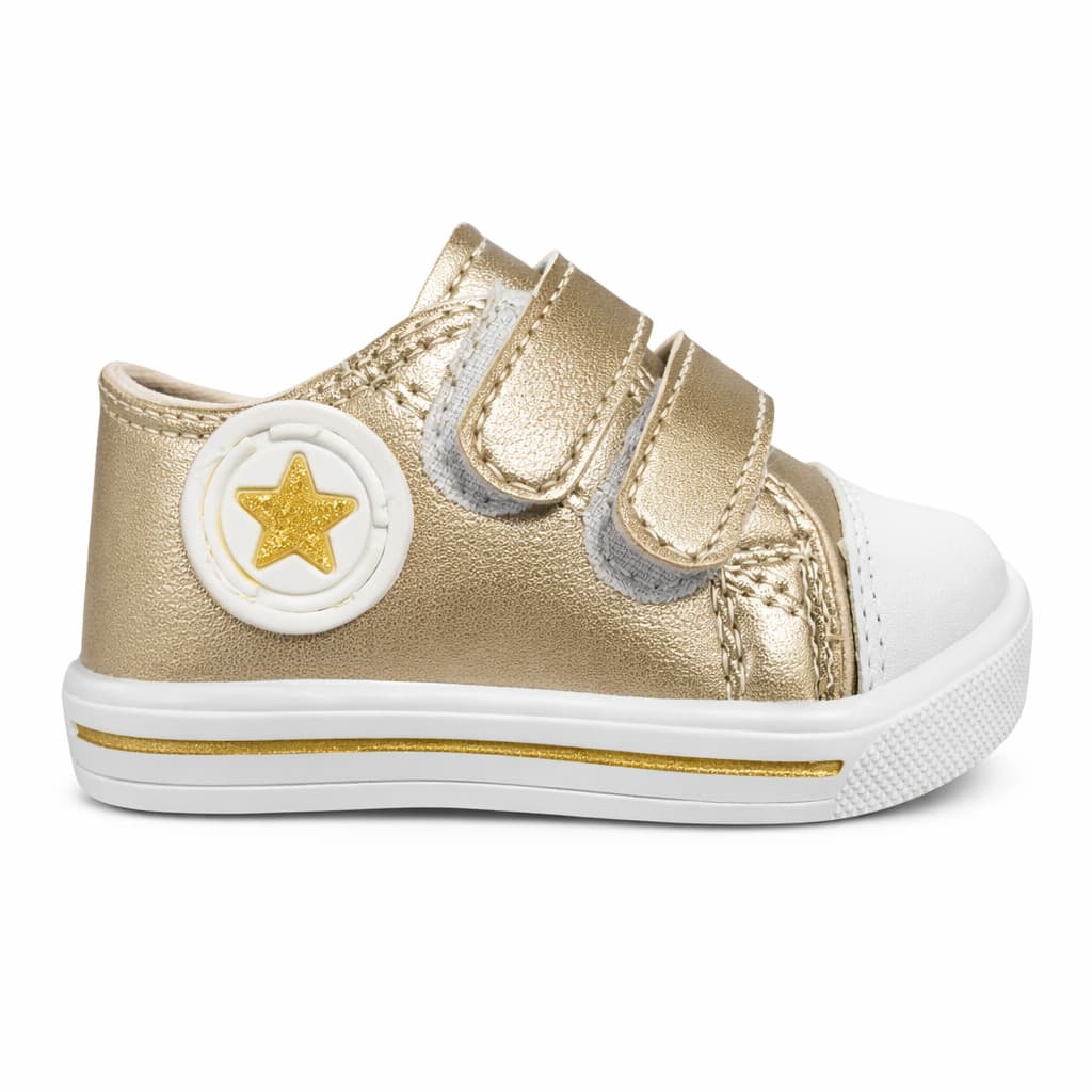 Tênis Bebê Dourado All Com Velcro Star Estrela Confortável