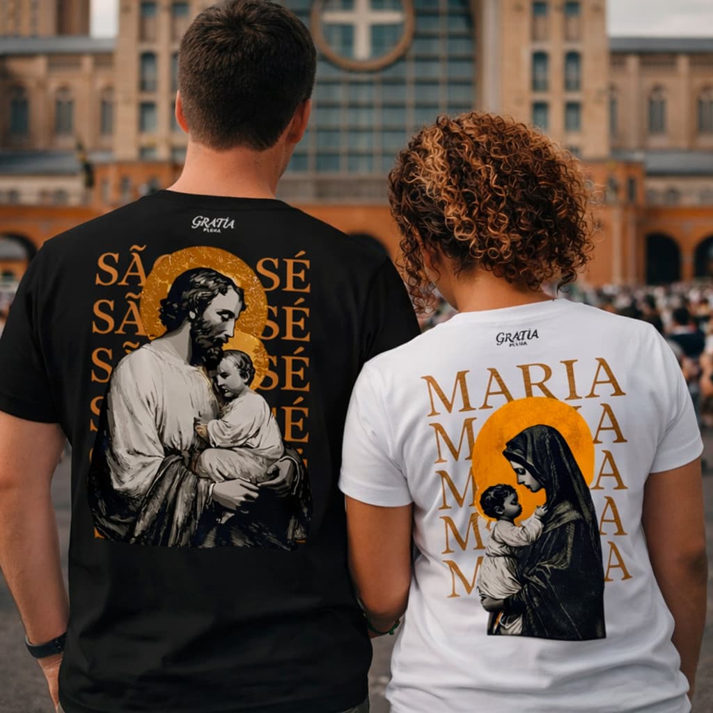 Kit 2 Camisetas Casal Católico  Maria e José Malha Algodão 30.1 Premium Onlyone