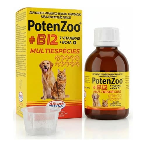 Vitamina B12 Potenzoo 120ml Cães Gatos Engorda Musculo Bcaa