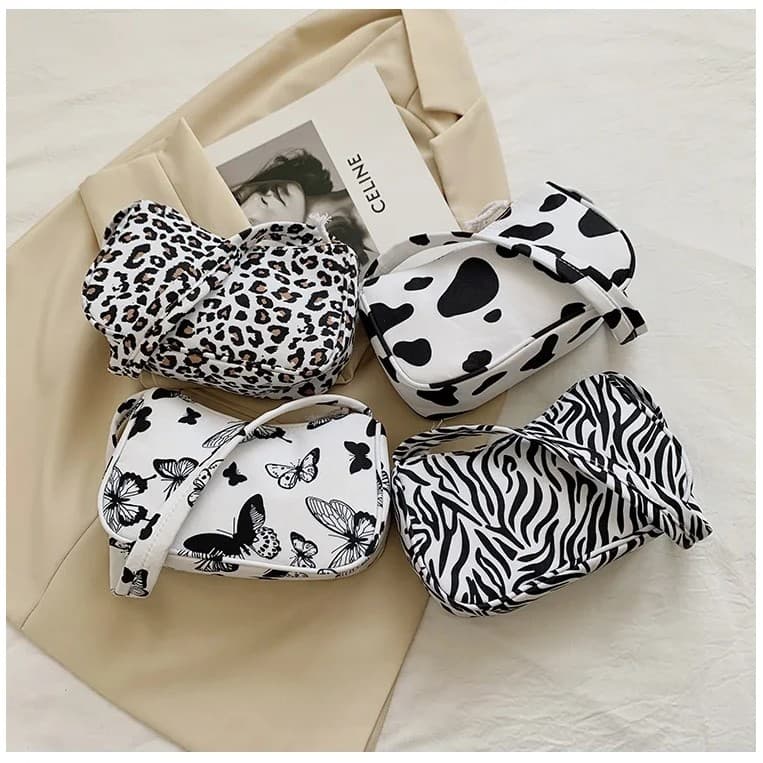 BOLSA PEQUENA DE OMBRO MÃO TECIDO ZÍPER ANIMAIS FEMININA
