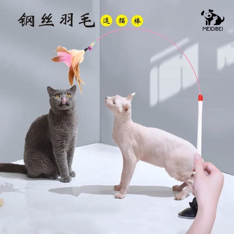 Fio de aço para animais de estimação pequeno peixe provocando gato vara gato fio de aço pena provocando brinquedo do gat