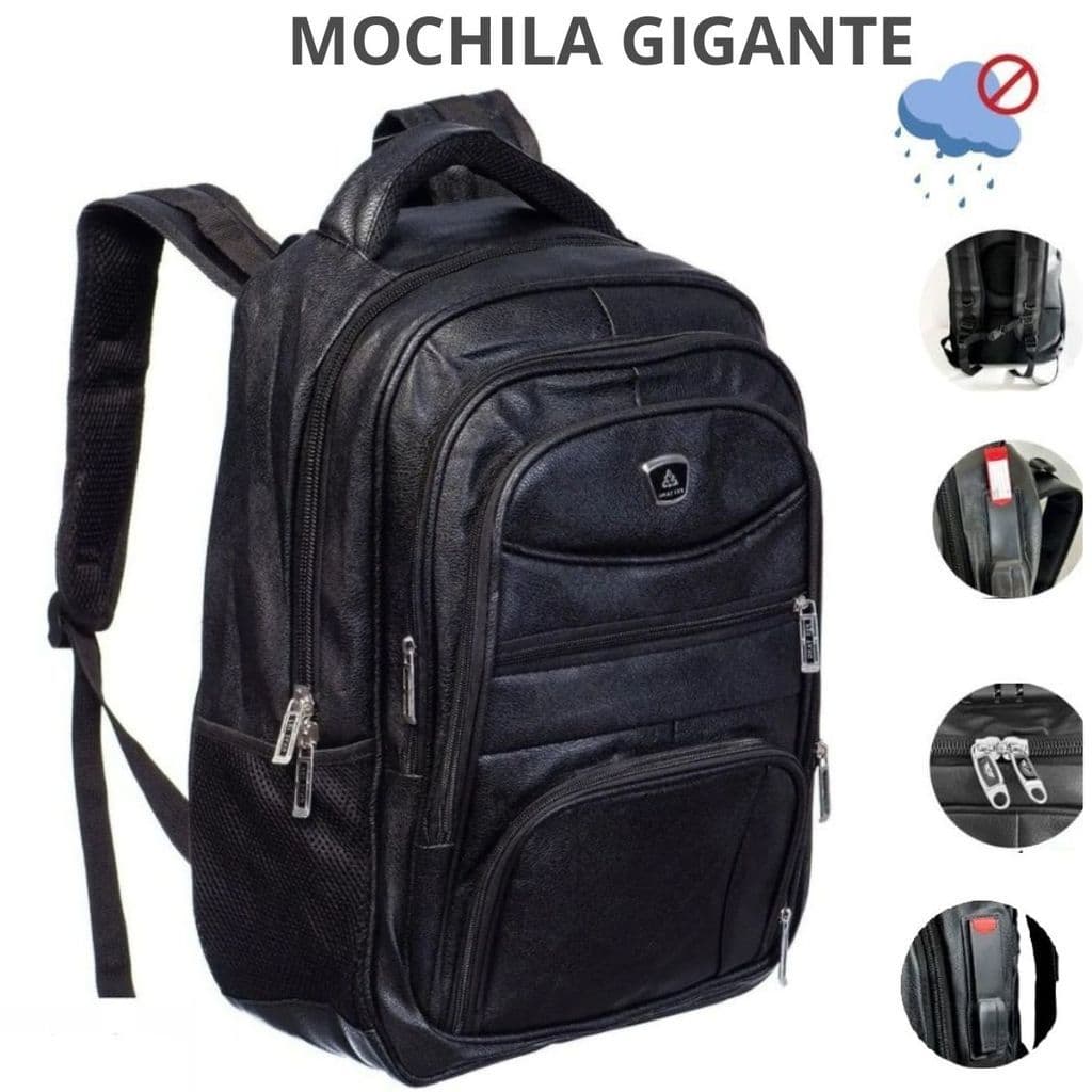 Mochila Motoboy Gigante Couro PU Reforçada Impermeável Grande Capacidade Delivery