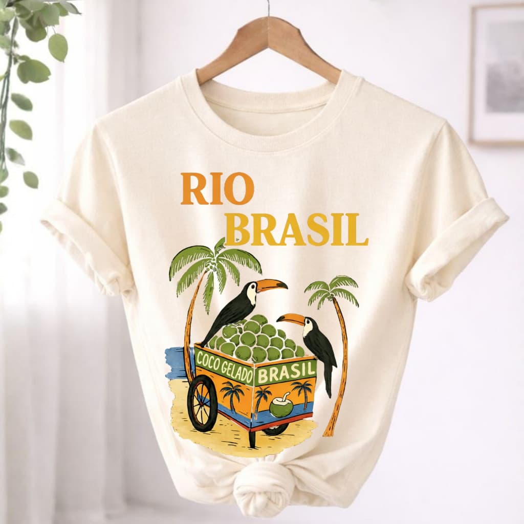 Camiseta Feminina Tropical Coco Gelado Moda Verão Blusa Casual 100% Algodão