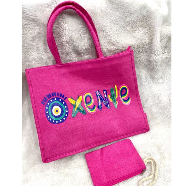 Bolsa de praia Oxente artesanal com zíper