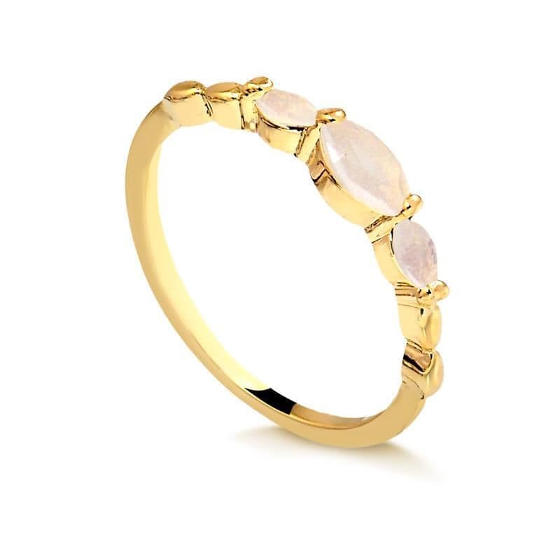 Anel Com Pedras Leitosas Rosa Light Folheado A Ouro