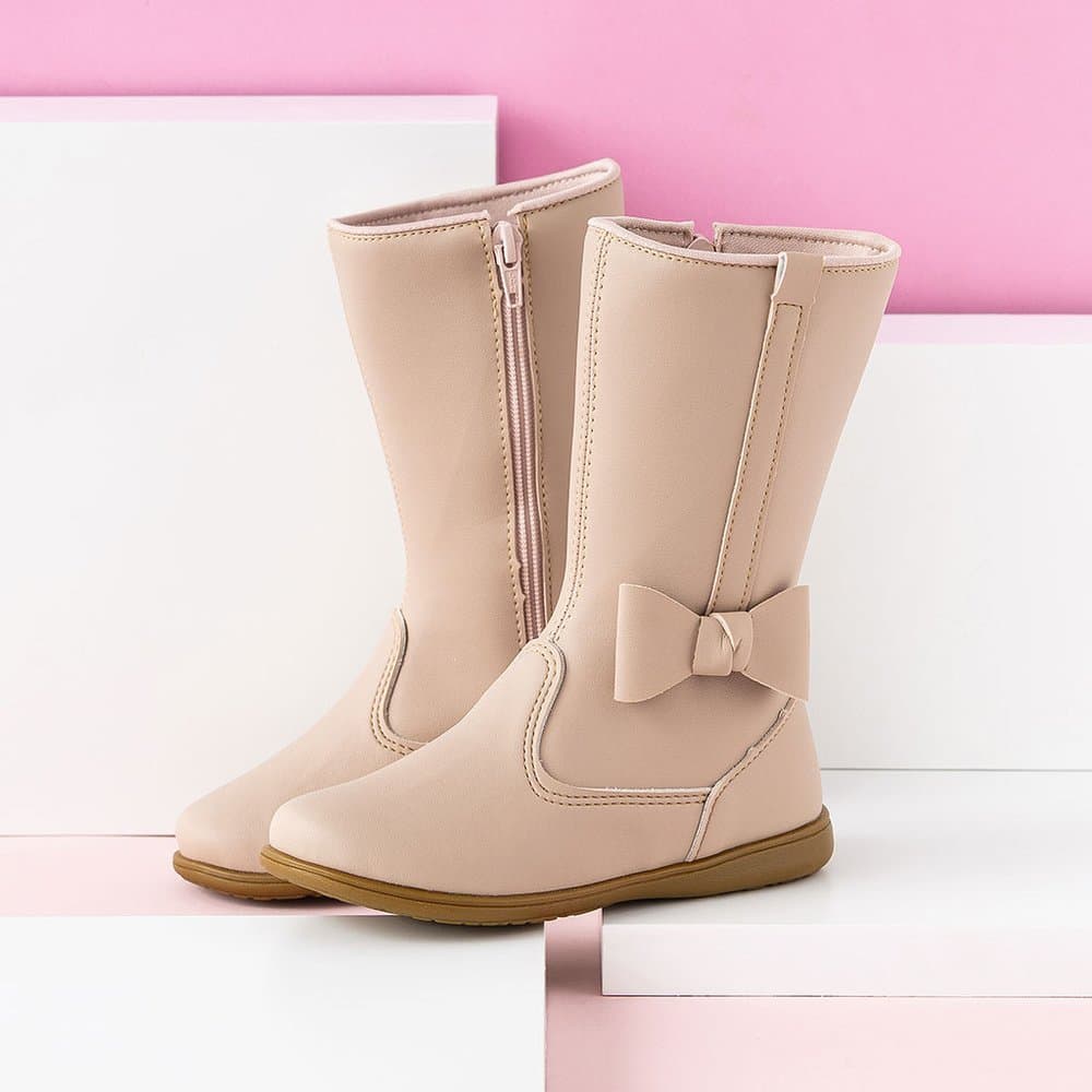 Bota Infantil Feminina Com Laço Pinokio – Bota Menina Confortável Com Zíper Lateral