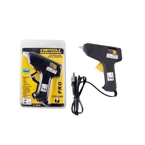Pistola revolvinho Cola Quente Bivolt Compacta Potente 8W Controle Temperatura Preta