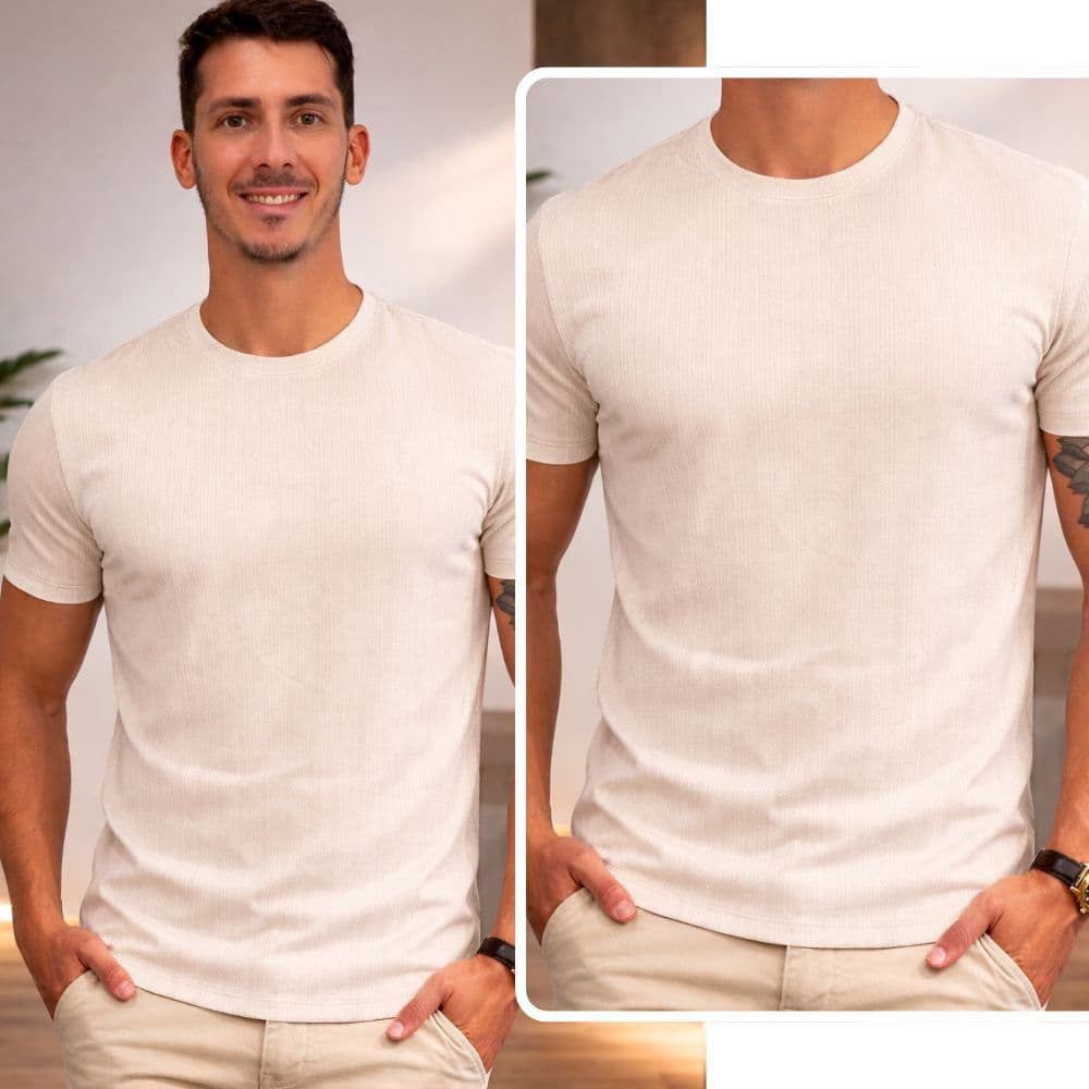 Camiseta Masculina Tricot Texturizada Camisa Premium Tecido Grosso
