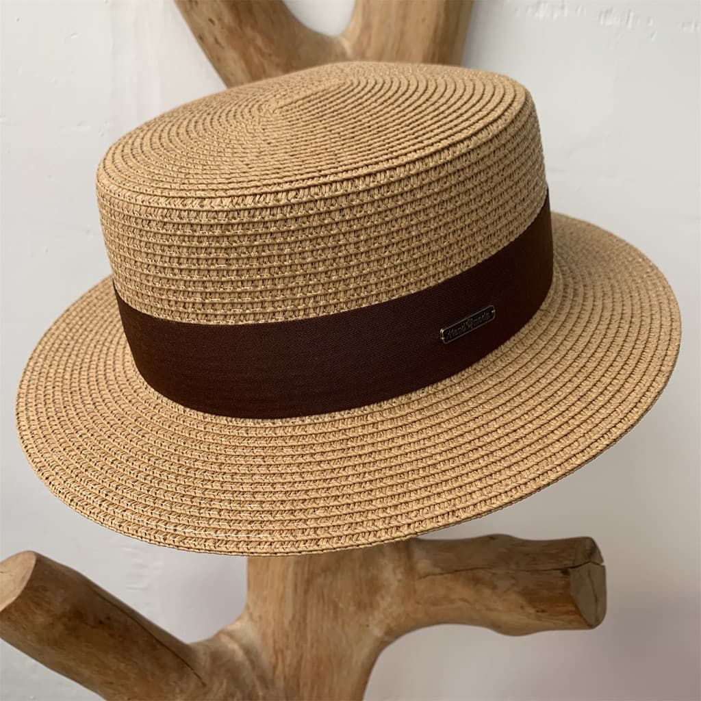 Chapéu de palha cor café feminino primavera verão francês chapéu superior plano britânico guarda-sol protetor solar viag