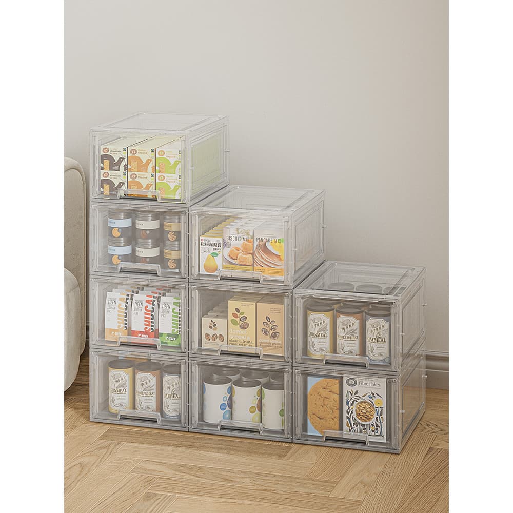 Tipo gaveta caixa de armazenamento transparente casa lanche brinquedo caixa de armazenamento guarda-roupa roupas armário
