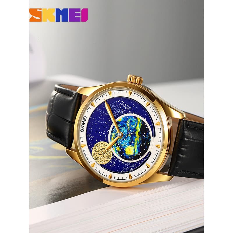 Marca momento beleza relógio masculino arte criativa relógio céu estrelado Dial Gypsophila relógio de quartzo masculino
