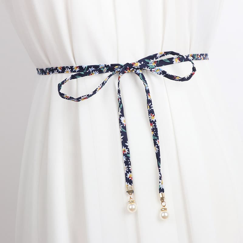Pequeno pequeno Floral algodão cinto fino vestido feminino moda All-Match decorativo cintura corrente atada cintura long
