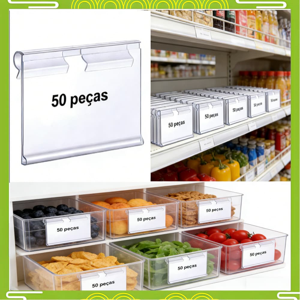 Etiqueta de preço transparente em PVC Conjunto de 50 peças Etiqueta de preço Etiqueta de prateleira de supermercado