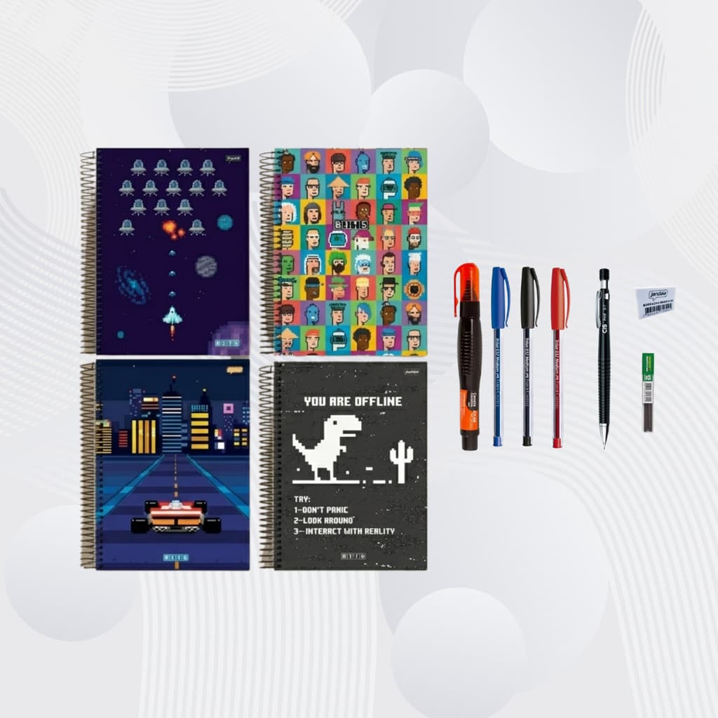 MATERIAL ESCOLAR ENSINO MÉDIO FACULDADE GAME RETRÔ BITS