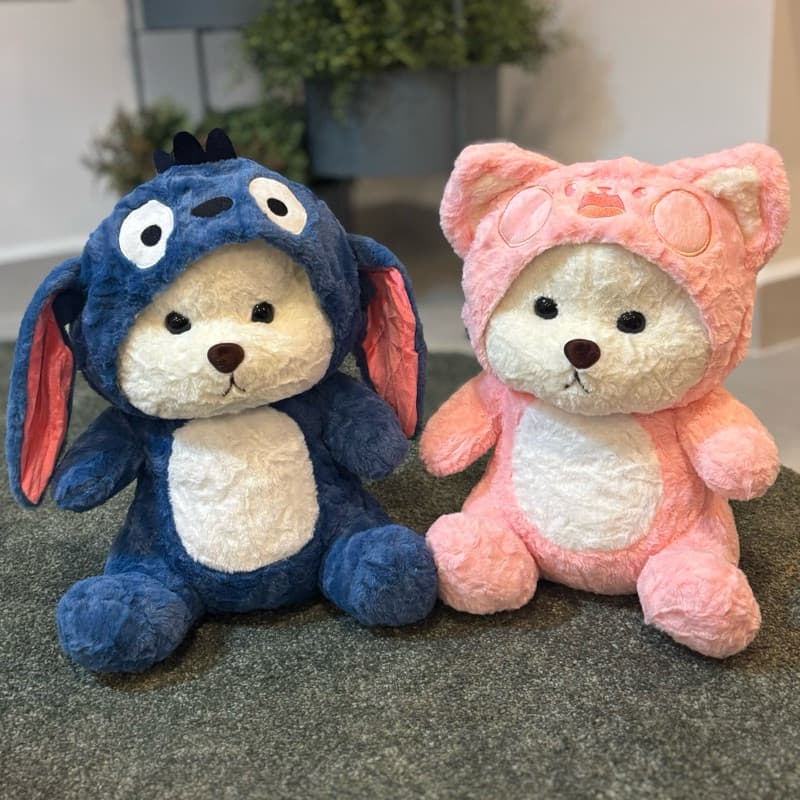 Urso Pelucia com capuz Lotso e Stitch