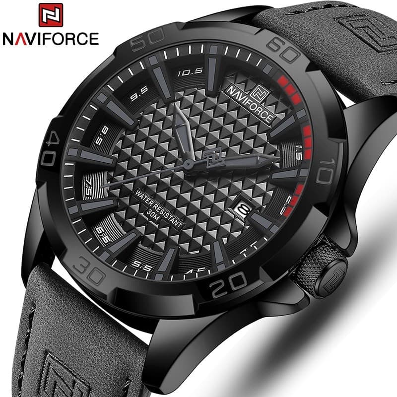 Relógio Casual Masculino NAVIFORCE 8023 à Prova d'Água com Pulseira de Couro e Movimento Quartz