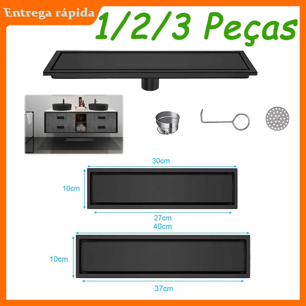 1/2/3 Peças Ralo De Piso Linear Chuveiro, Kit De Ralos Para Banheiro Em Aço Inoxidável Com Acabamento, Ralo Retangular