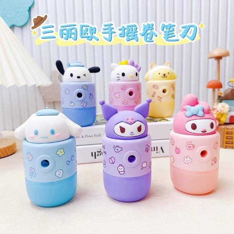 6 Sanrio Cute Melody Kuromi Canela Rolls Pochaco Pomerlo Apontador de lápis mecânico Material de escritório escolar Pape