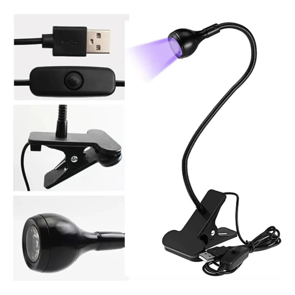 Luminária Led Uv Clip De Mesa Secar Unha Gel Preto ou Rosa