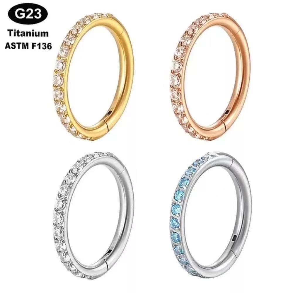 Piercing argola aberta elegante de titânio G23 sintético com zircônia para nariz e orelha, cartilagem, hélice, 18K banha