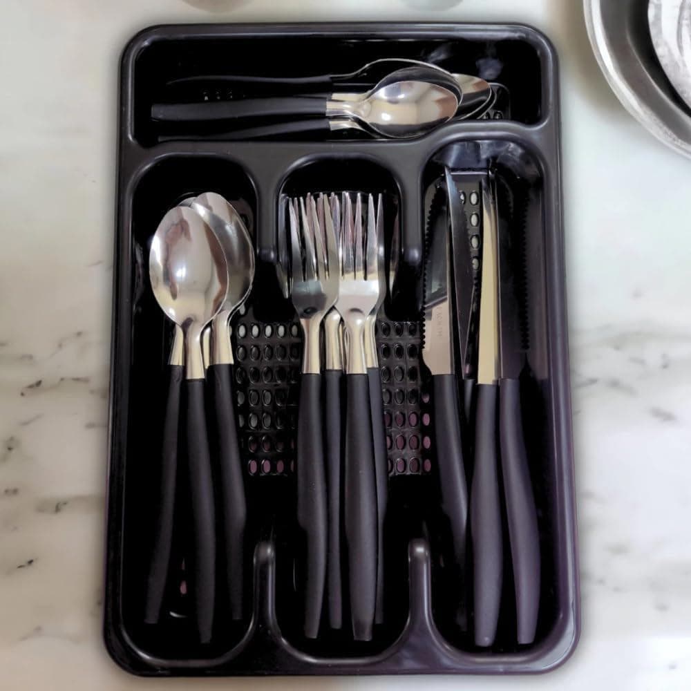 Jogo de Talheres 17 Peças Aço Inox Ergonômico Elegante Sofisticado Porta Talher Organizador Gaveta