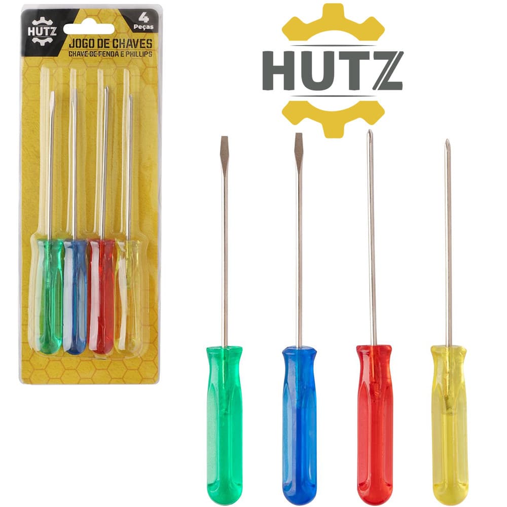 JOGO DE CHAVE DE FENDA E PHILIPS 4 PEÇAS COLOR