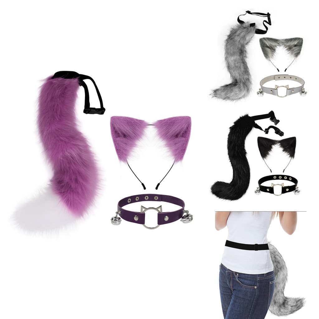 Ajustável Cosplay Imitação De Orelha De Raposa Peluda Gato Cinza escuro, Preto, Roxo-branco