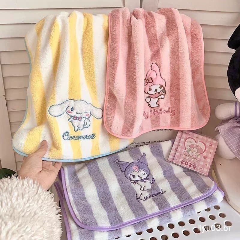 Coral Veludo Toalha De Mão Kawaii Melodia Kuromi Dos Desenhos Animados Absorção De Água Secagem Rápida Bonito Macio Conf