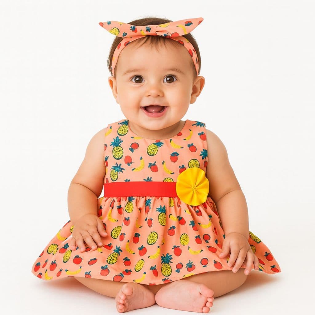 VESTIDO BEBÊ FRUTINHA ALGODÃO COM TIARA