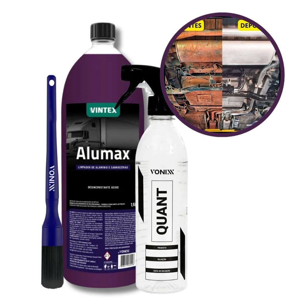 Kit Alumax Vintex 1,5l  + Pincel + Pulverizador QUANT - Limpeza Rodas Chassis Motores Carroceria