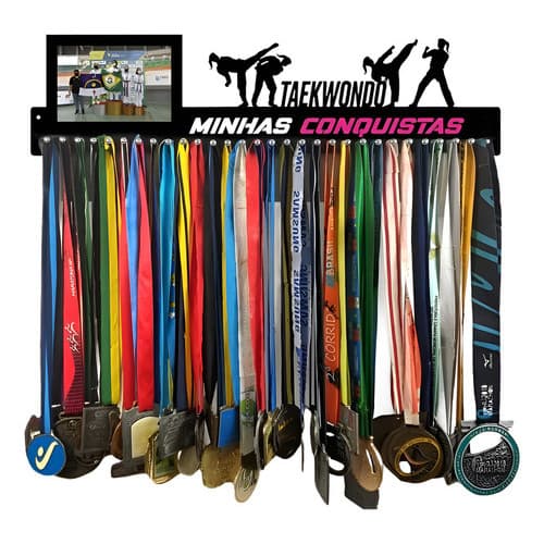 Porta Medalha Taekwondo Feminino Porta Retrato Para Até 100 Medalhas Cor Preto