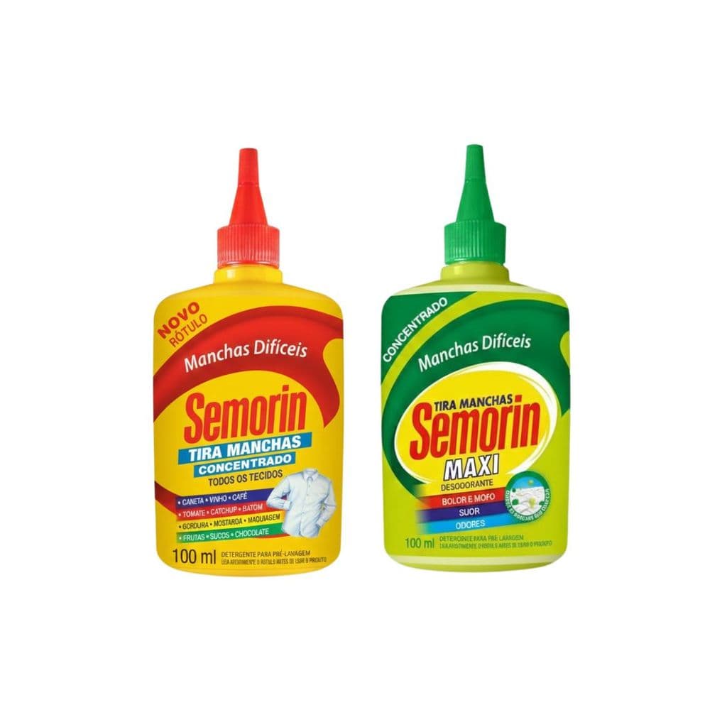 KIT SEMORIN Tira Manchas Tradicional 100ml + Maxi 100ml Roupas Mofo Suor Bico Aplicador