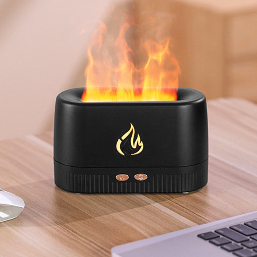 Umidificador de Ar Ultrassônico Aroma Difusor com Efeito Chama LED Colorida Perfume Ambiente