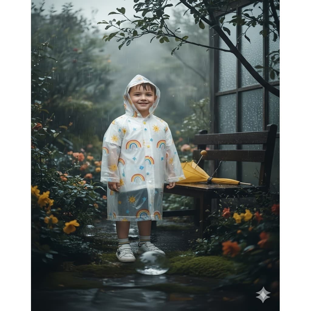 Capa de Chuva Infantil PVC Impermeável Com Capuz e Manga Cumprida 84x54cm Unissex P.QIU