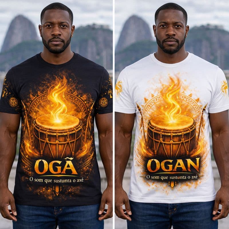 Camiseta Estampada OGÃ Atabaque Camisa Moda Afro & Axé, Unissex