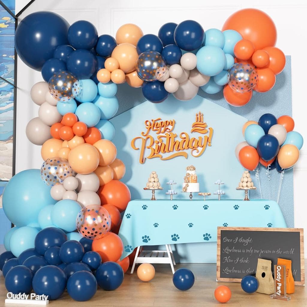 Kit Balões Bexigas 170 Peças Arco Desconstruído Azul Laranja Luxo 18" 10" 5" Festa