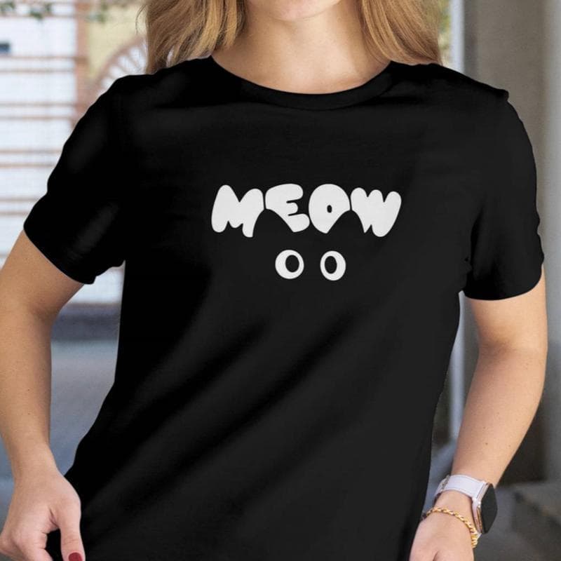 Camiseta Estampada Gato Meow Minimalista Cat Lover Estilo Tumblr Aesthetic Casual Unissex Algodão